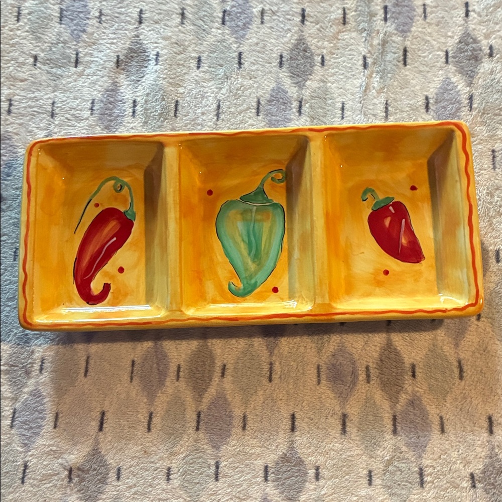Hand-Painted Ceramic Tray with Chili Pepper Design